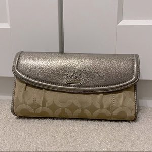 Gold Coach Clutch Wallet with removable checkbook